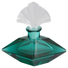 1930s Art Deco Emerald Green Italian Murano Glass Perfume Bottle