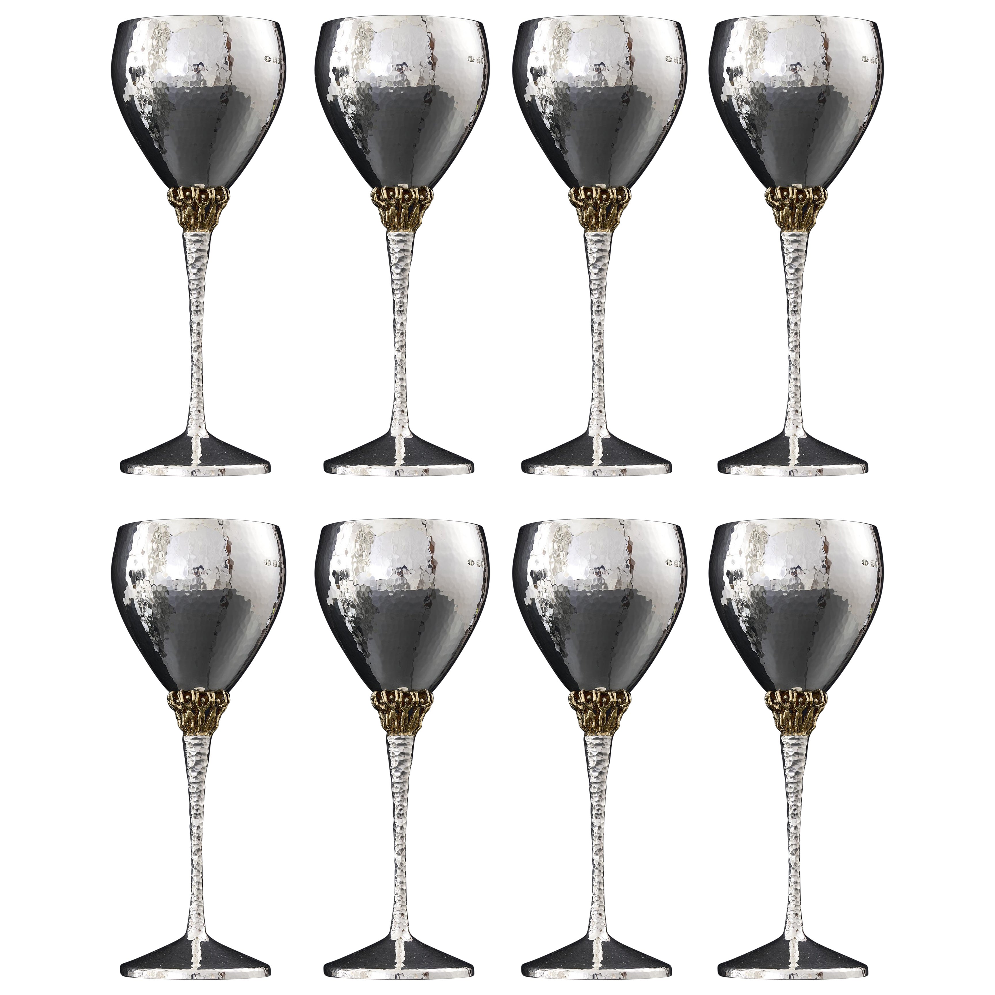 Set of 8 mid-century silver & gilt wine goblets
