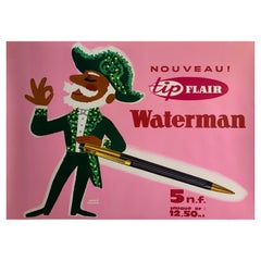 'WATERMAN' Original Used Advertising Poster by HERVE MORVAN C. 1960