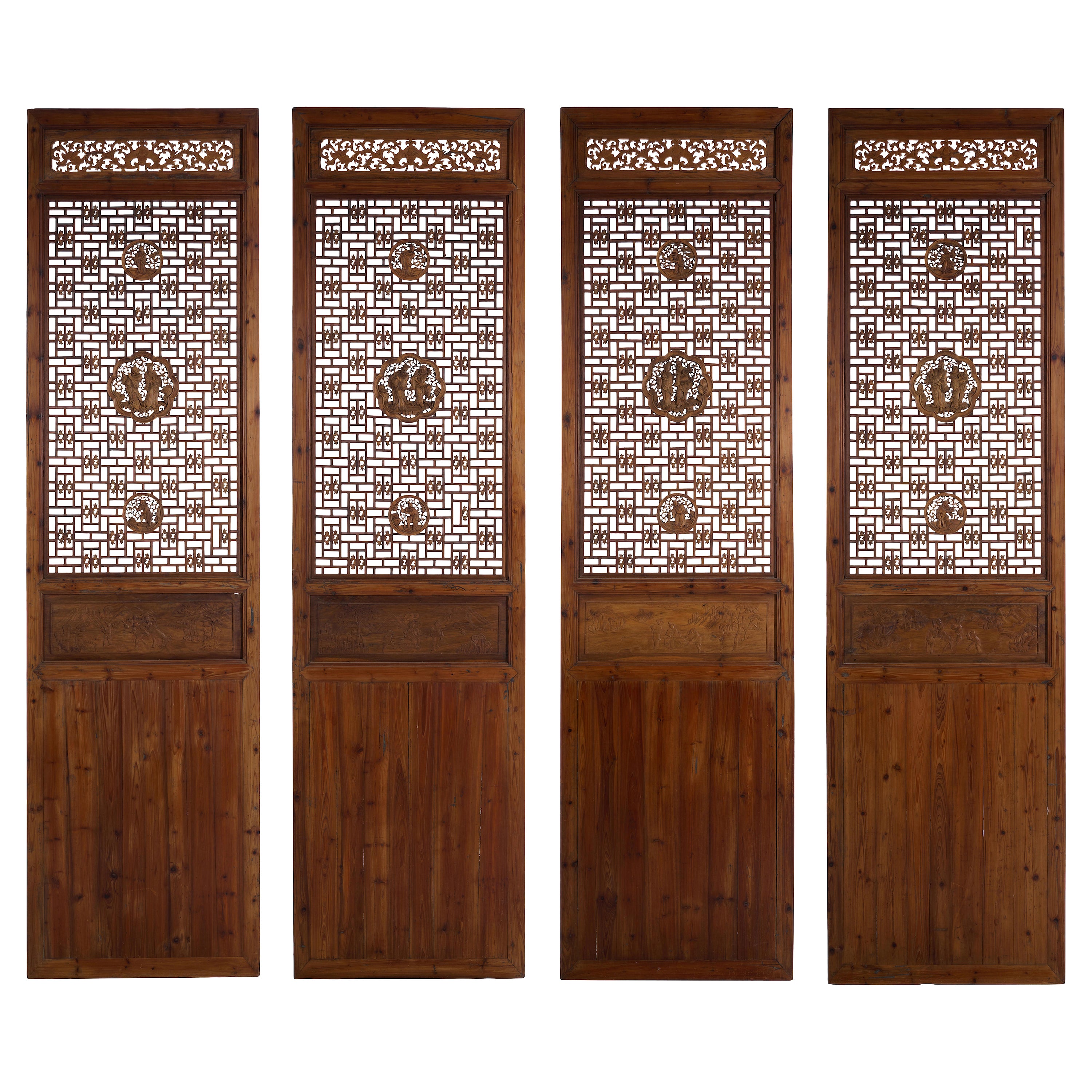 A Set of Four Chinese Carved and Reticulated Door Panels Late Qing Dynasty For Sale