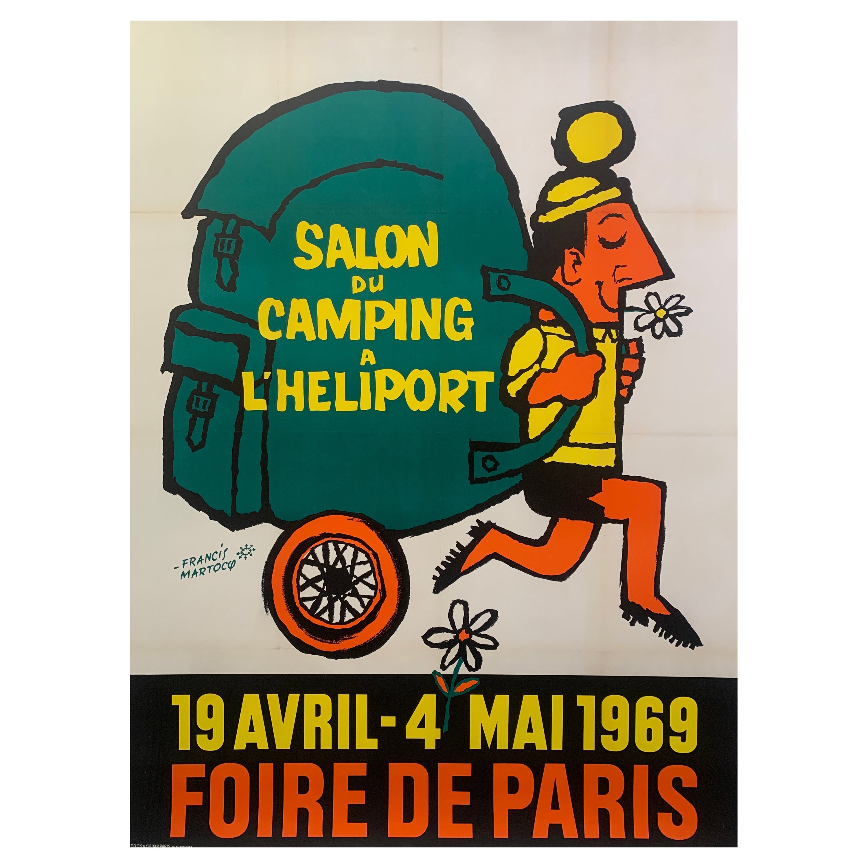 Original Vintage French Camping Poster, c. 1950 by Francis Martocq For Sale