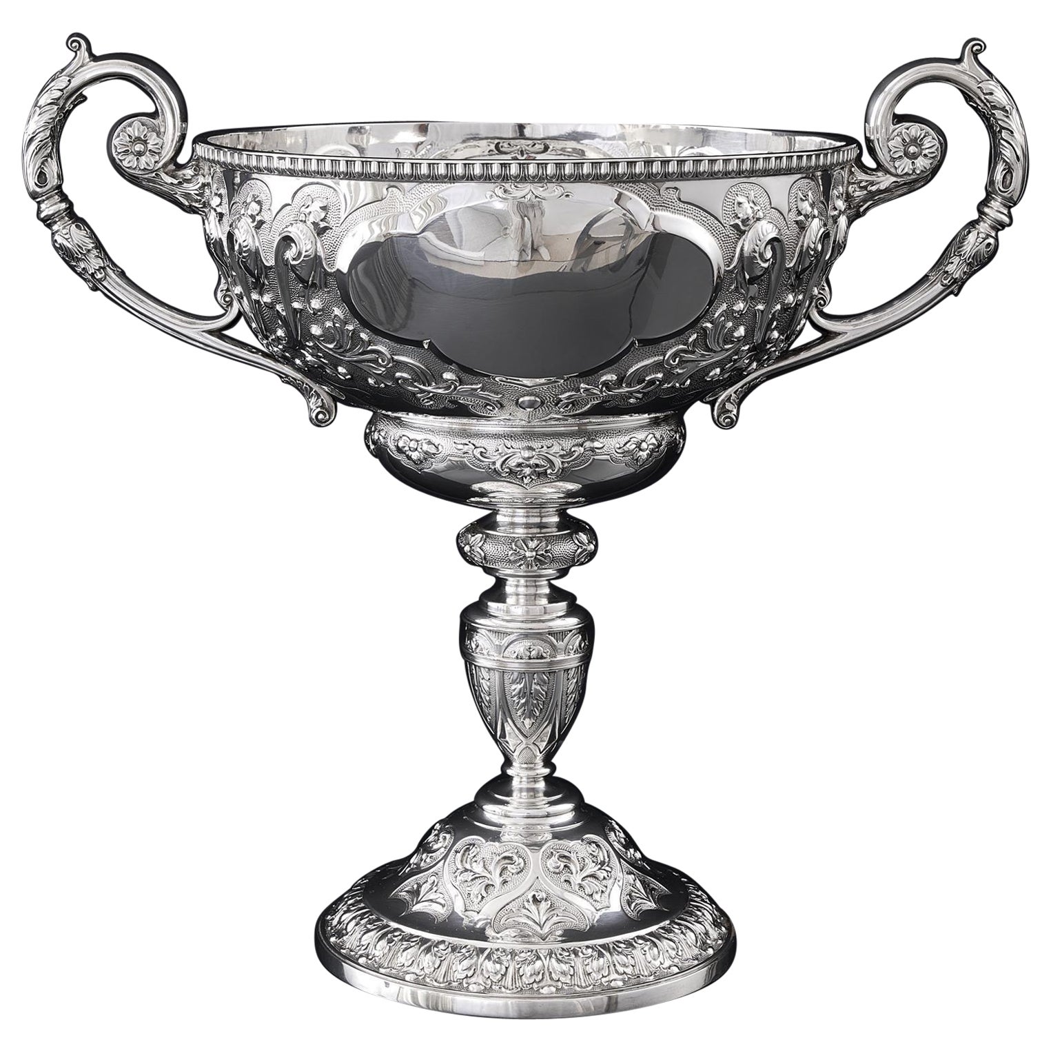 Two-handled antique sterling silver trophy comport