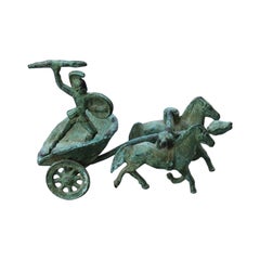 Ornamental Chariot with Roman and Horses in Bronze Excavation 1950s