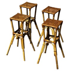 Set of 4 vintage 1960 bamboo and rattan stools