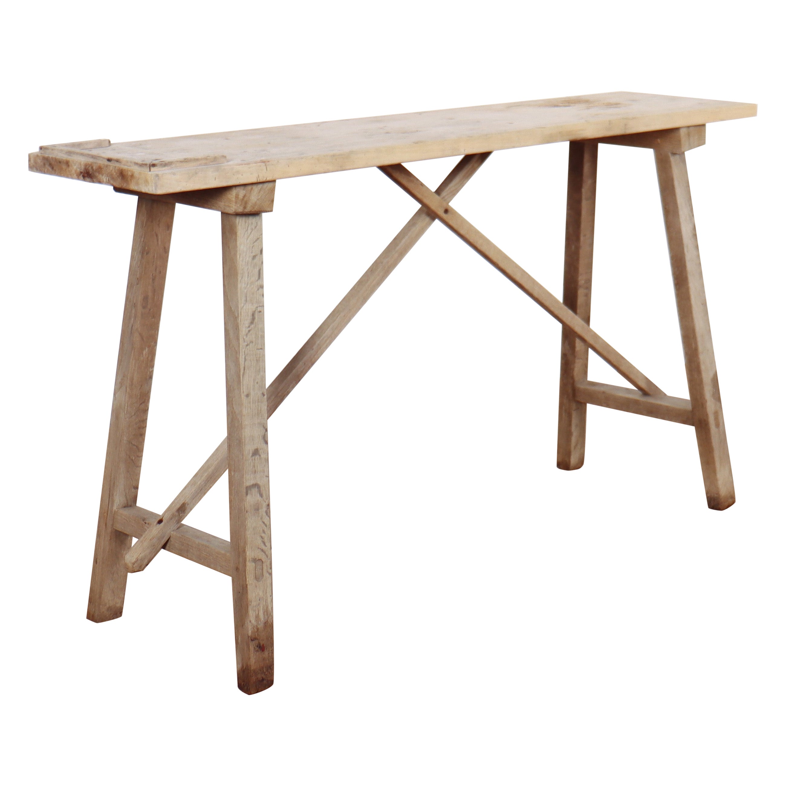 French Bleached Oak Trestle Table For Sale