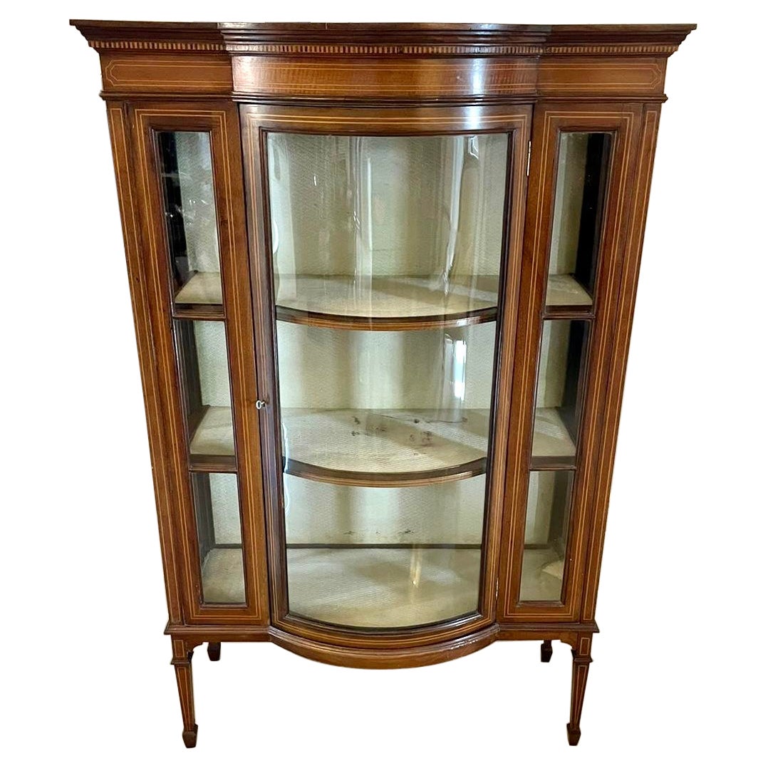 Unusual Size Antique Edwardian Quality Mahogany Inlaid Display Cabinet 