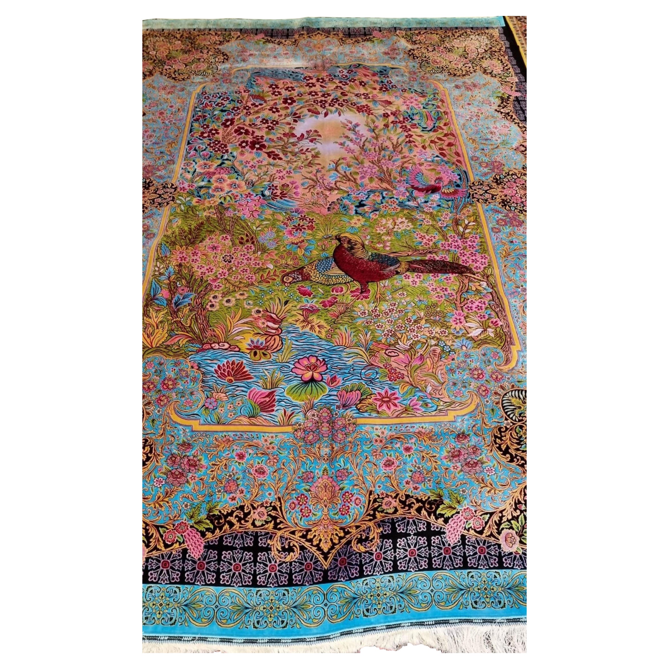 Beautiful Bamboo Silk Pictorial Rug For Sale