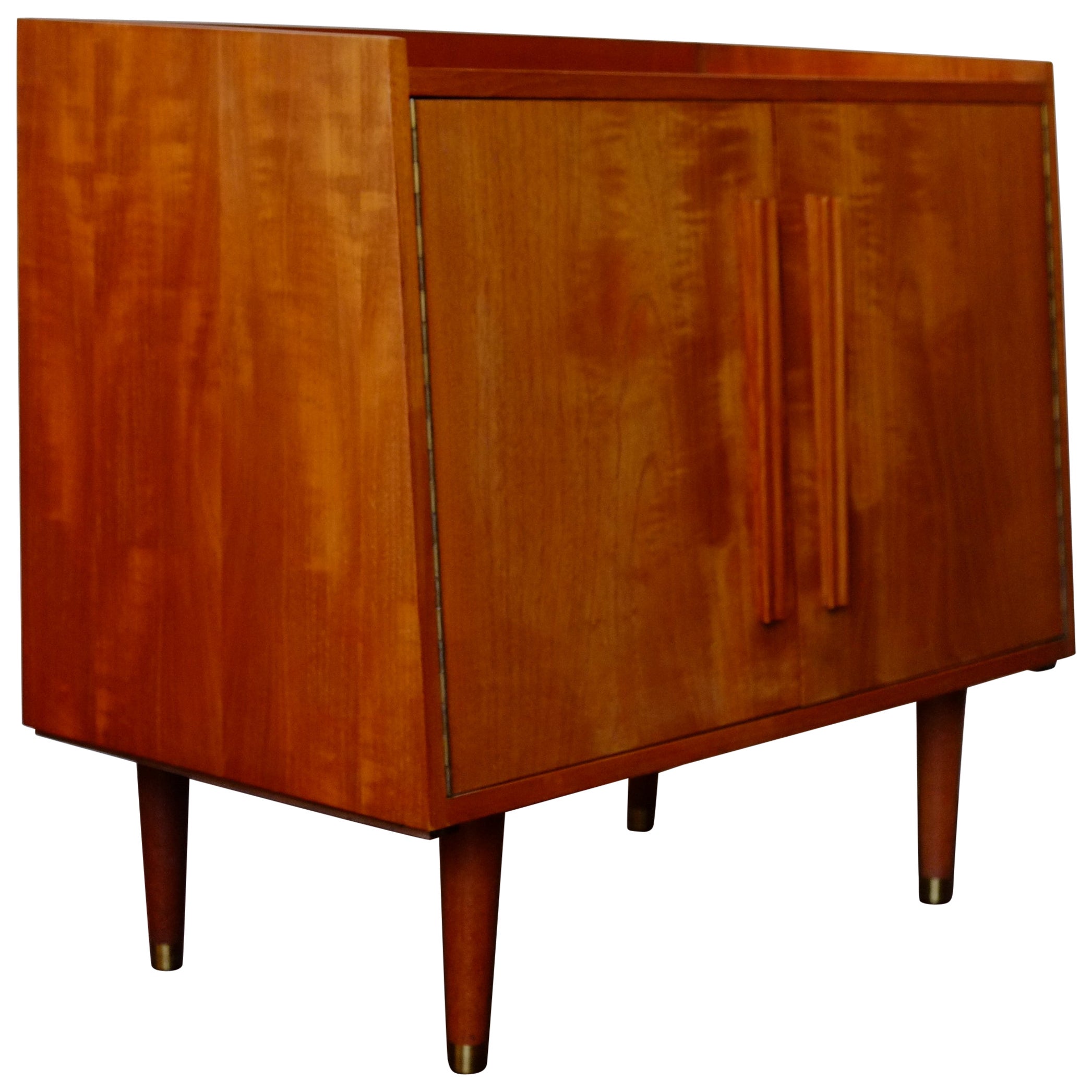 Mid-Century Modern Danish Record Cabinet Compact Sideboard with Brass Feet