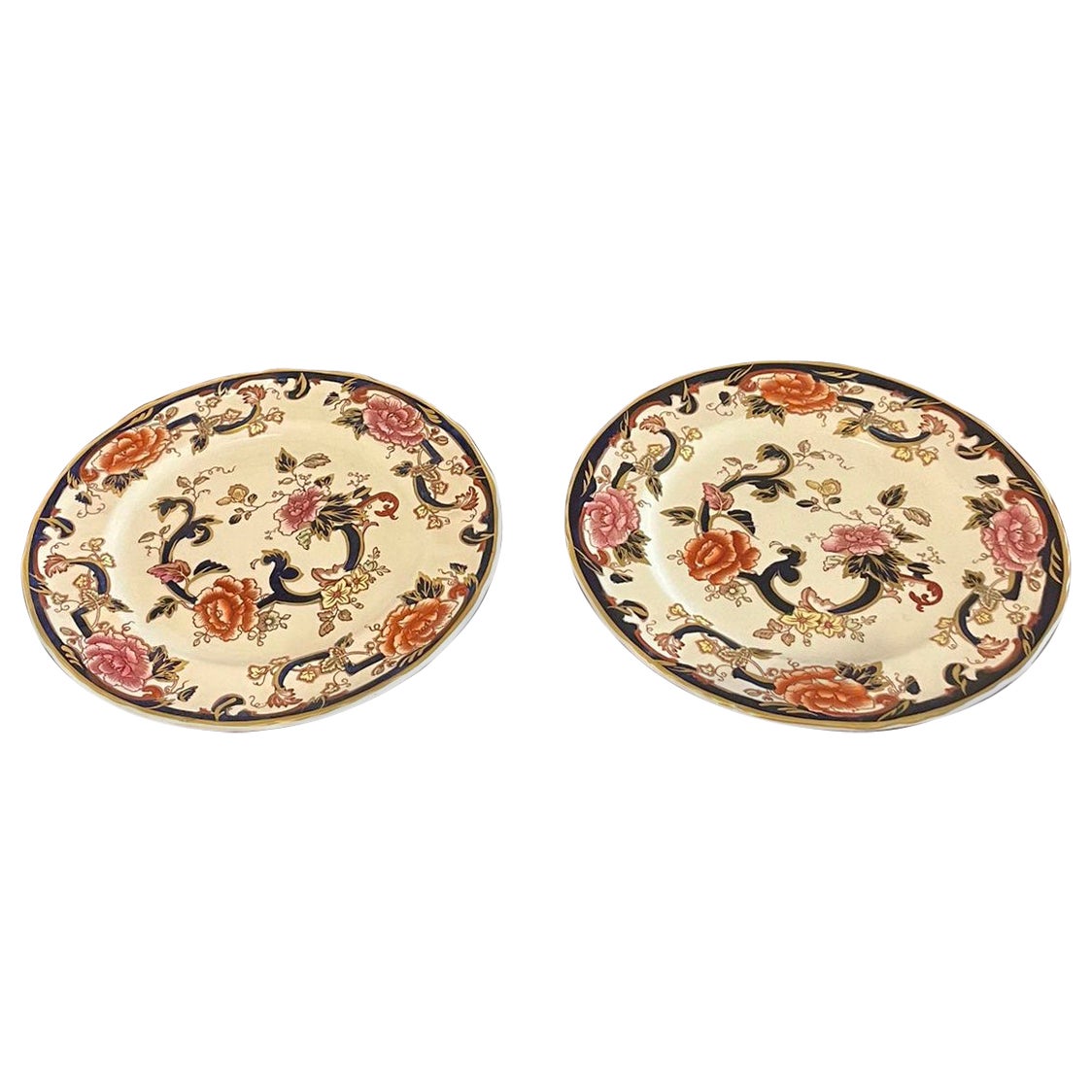 Pair of Quality Antique Hand Painted Masons Ironstone Plates For Sale