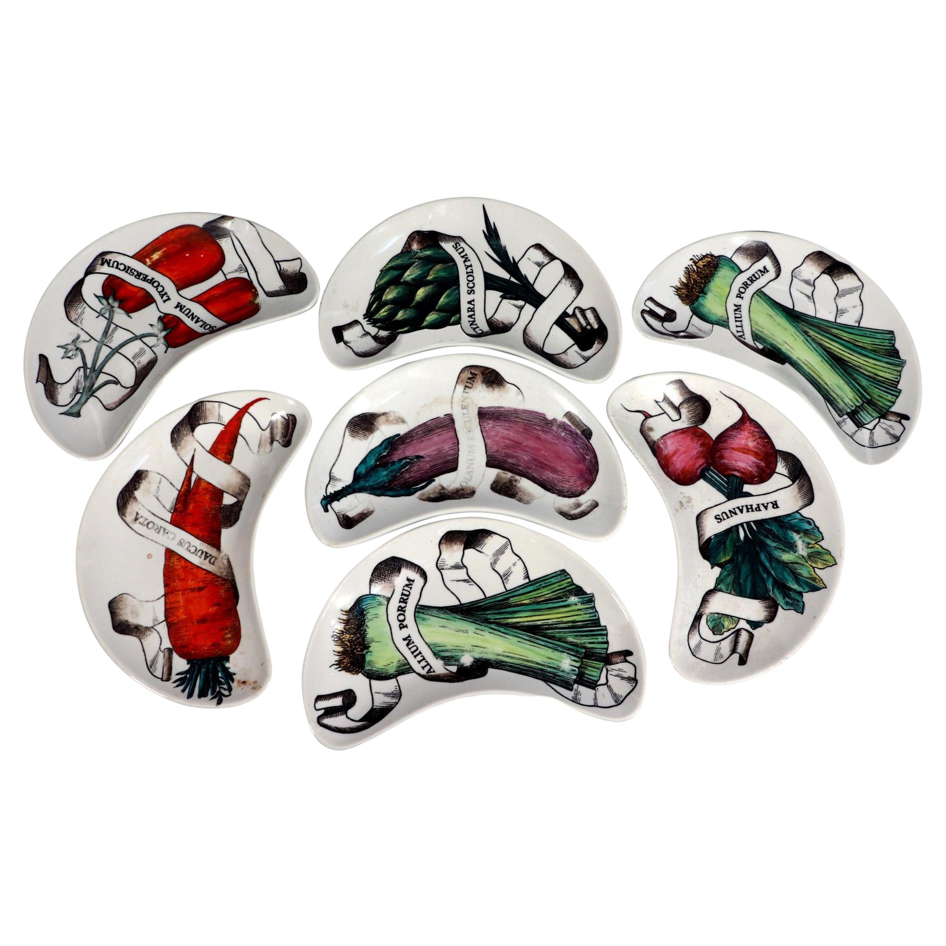 Piero Fornasetti Platos de Ensalada Demi-lune, Juego de Siete