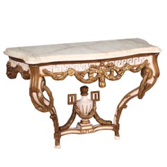 20th Century Lacquered Gold Wood with Marble Top French Louis XV Style Console