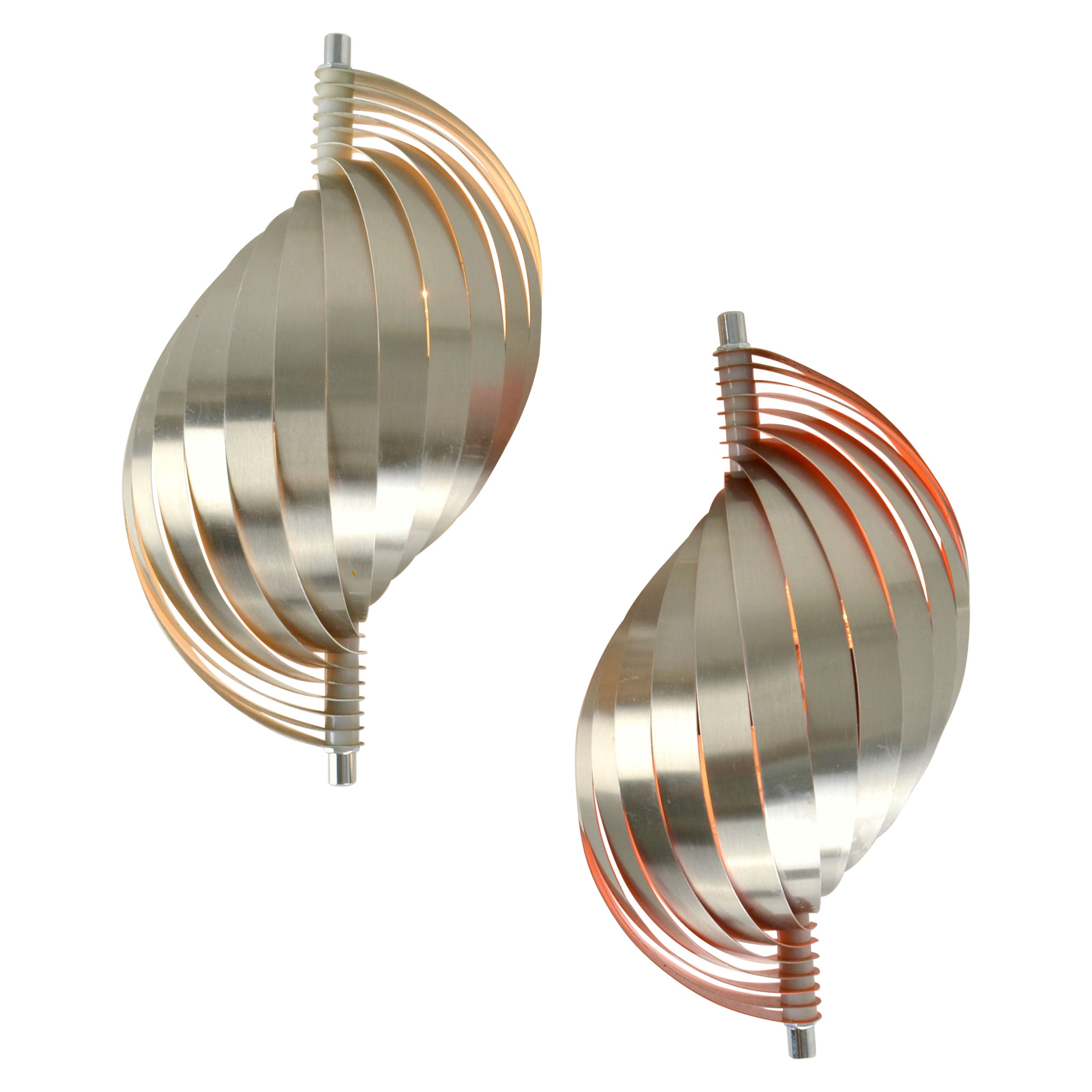 Two Spiral 1970's wall sconces in the style of Henri Mathieu For Sale