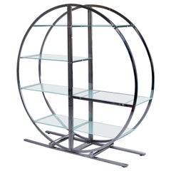 Mid Century Round Framed Chrome and Frosted Glass Etagere