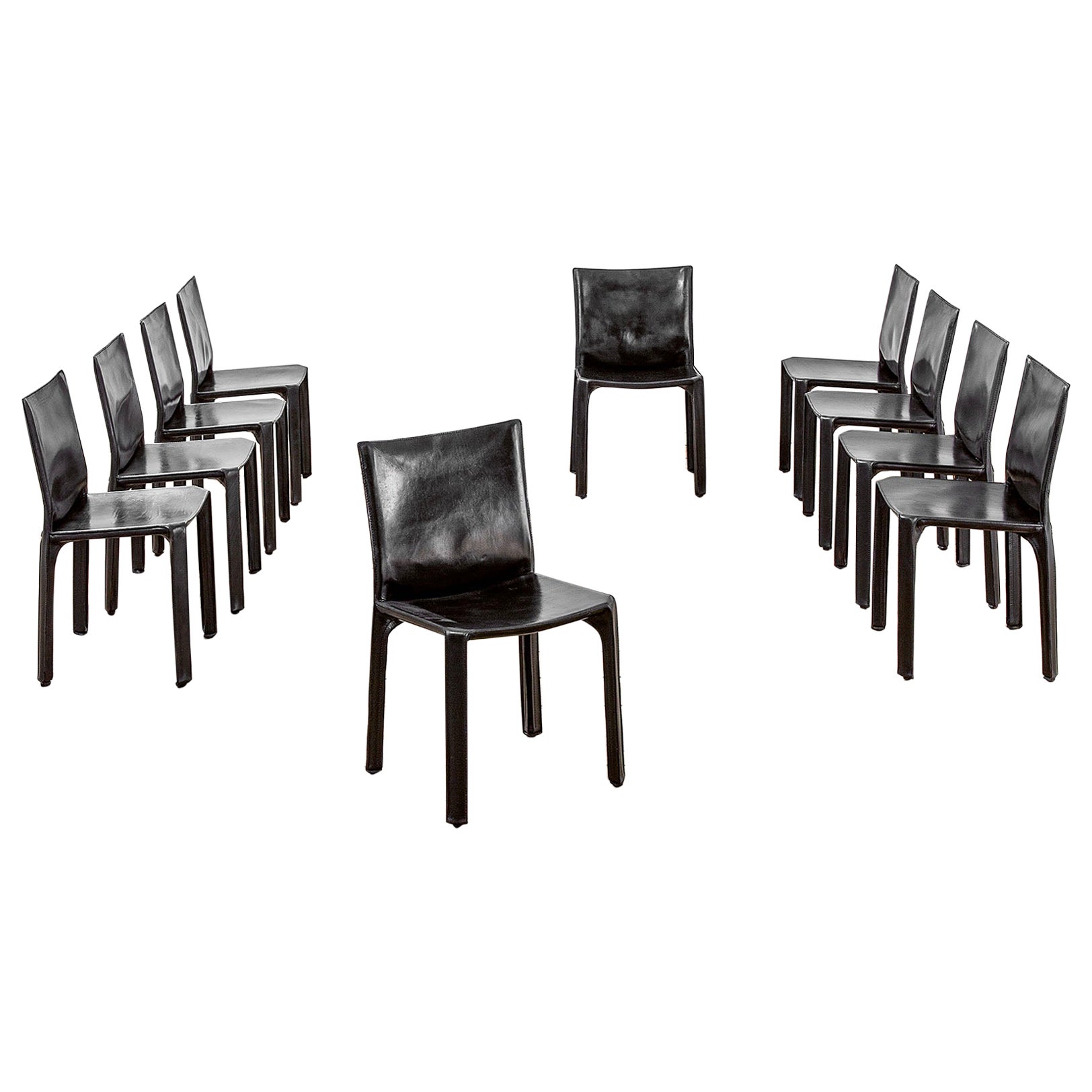 20th Century Mario Bellini Set of 10 Chairs mod. Cab in Black by Cassina, 70s