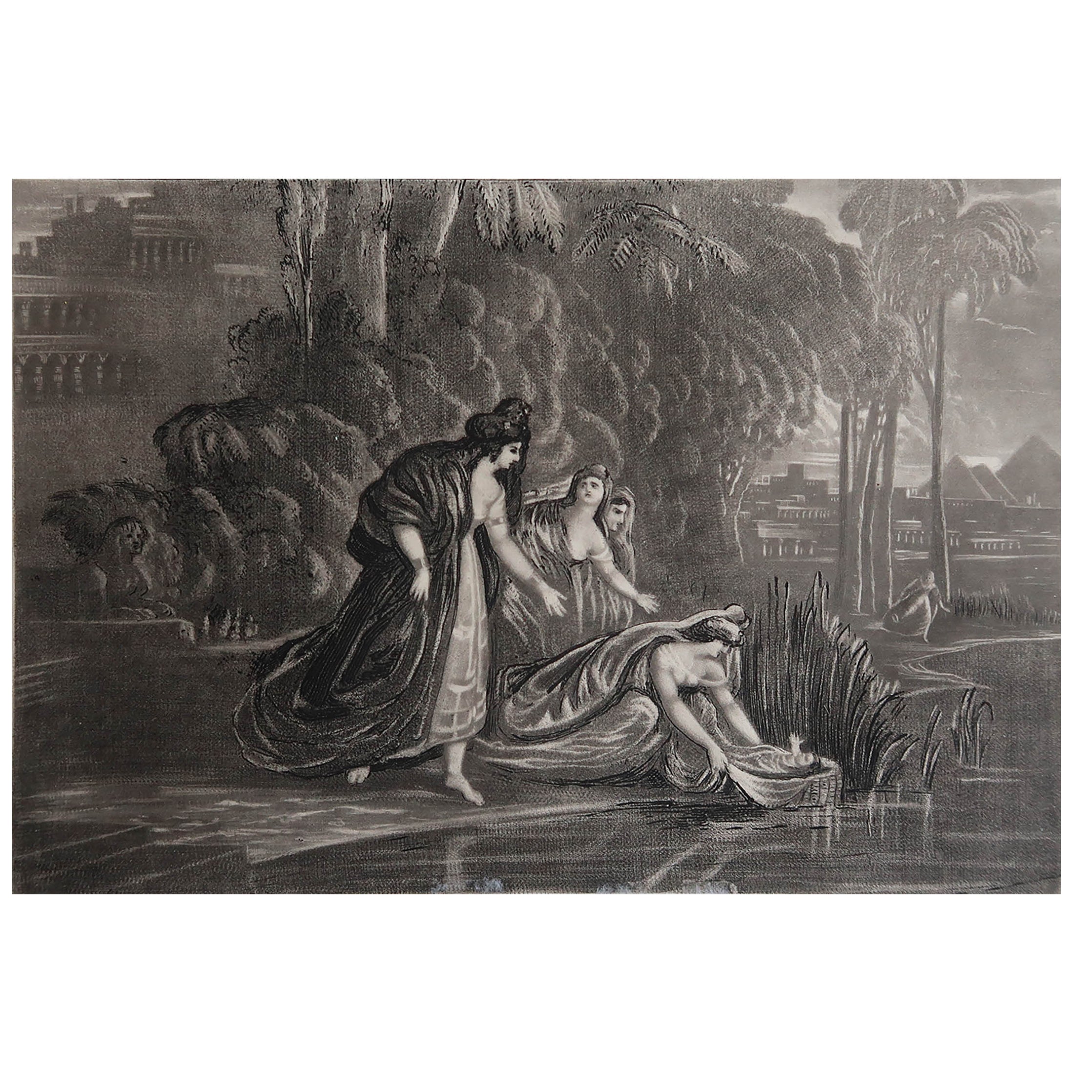 Mezzotinta de John Martin, La hija del faraón encuentra a Moisés, Sangster, C.1850