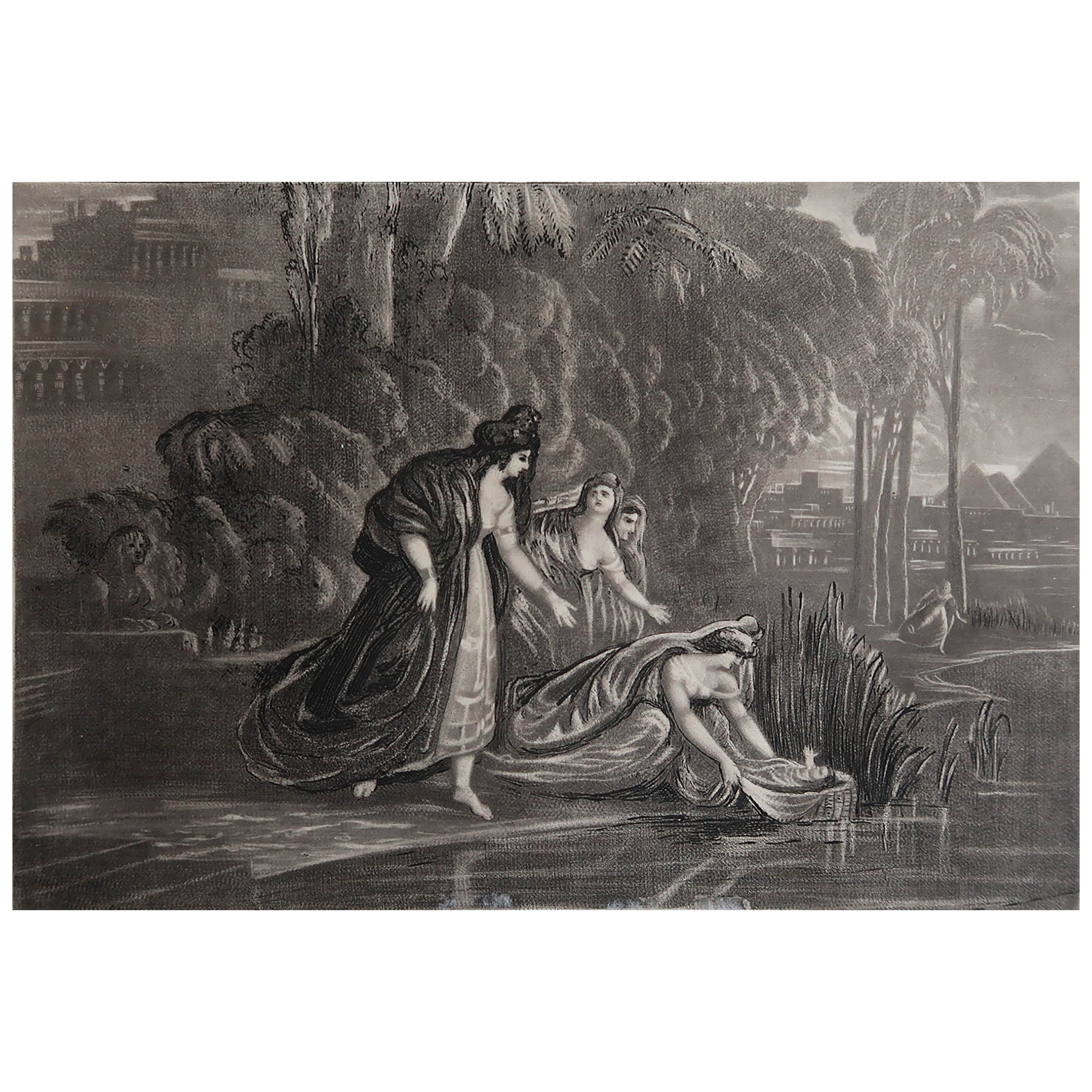 Mezzotint by John Martin, Pharaoh's Daughter Finding Moses, Sangster, C.1850