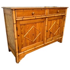 Early 1900s French Pine Faux Bamboo Buffet Sideboard
