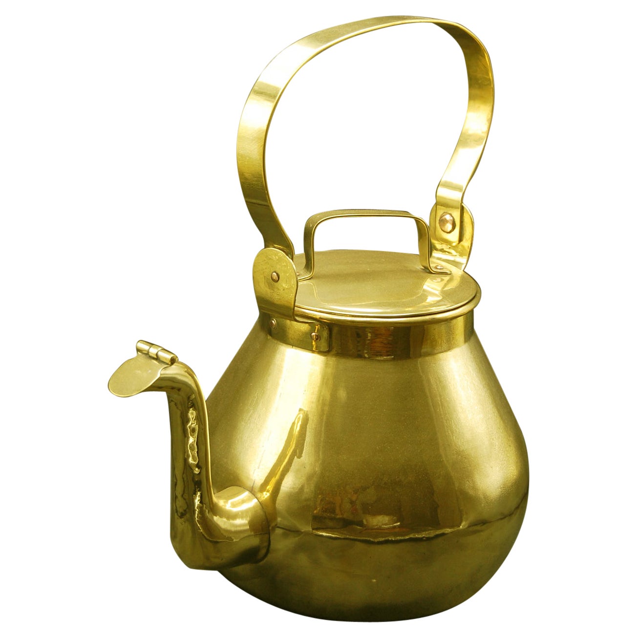 French Mid 19th Century Large Brass Hot Water Kettle with Swing Handle For Sale