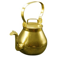 Antique French Mid 19th Century Large Brass Hot Water Kettle with Swing Handle