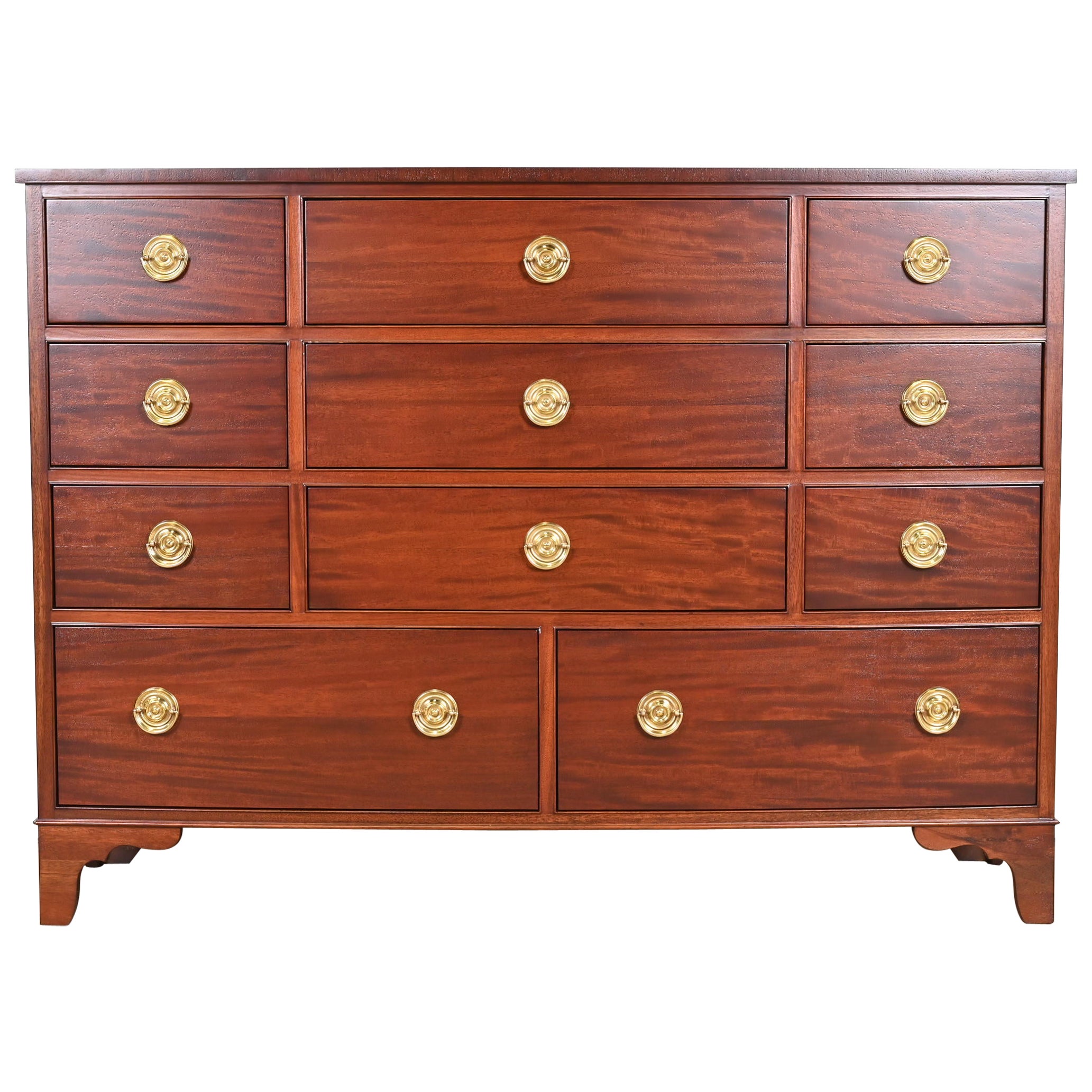 Baker Furniture Georgian Mahogany Bow Front Dresser Chest, Newly Refinished