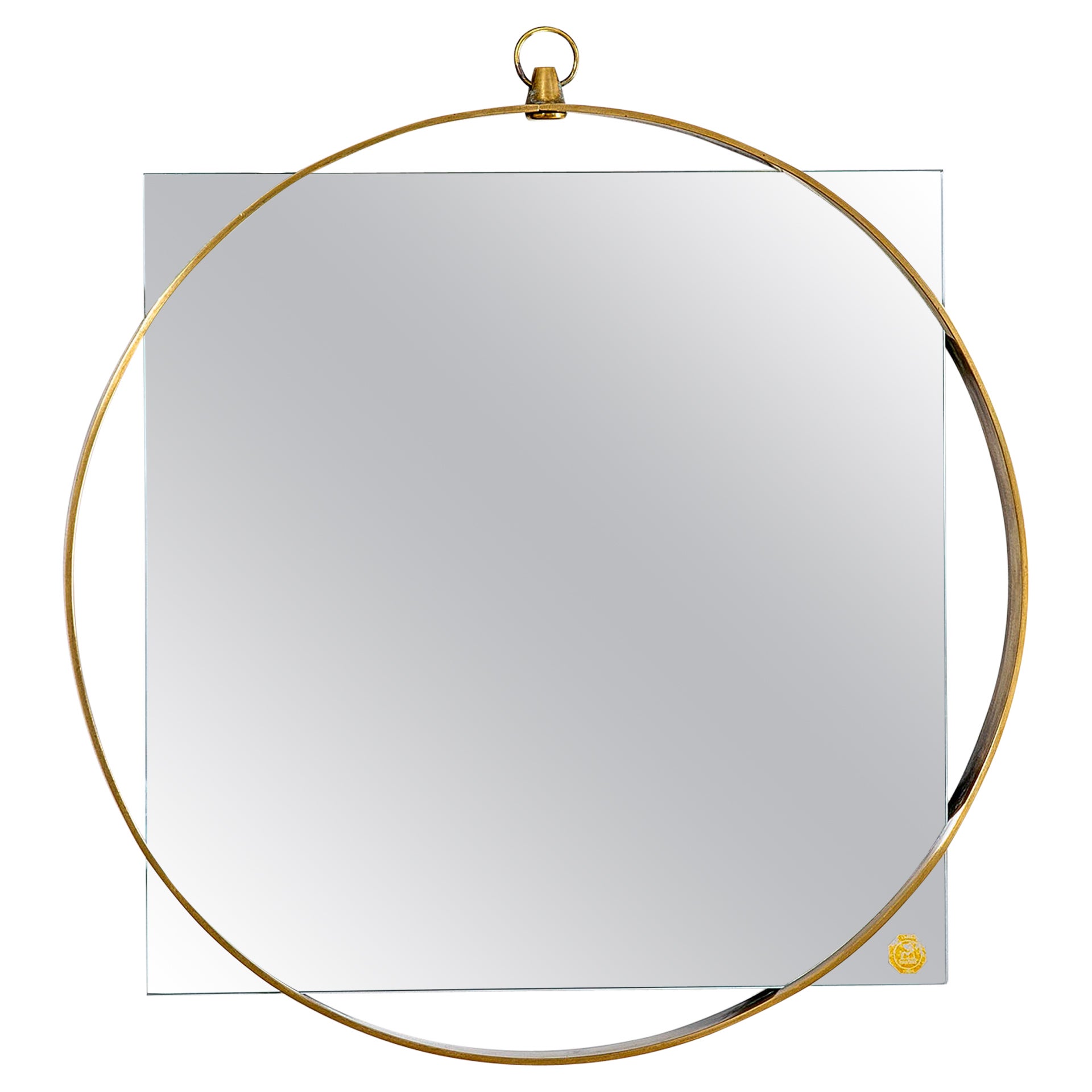 20th Century Fontana Arte Little Hanging Mirror with Brass Frame, 50s For Sale