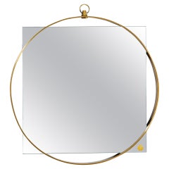 20th Century Fontana Arte Little Hanging Mirror with Brass Frame, 50s
