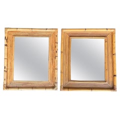 Vintage A pair of very similar 1970s Italian bamboo mirrors with bamboo frames