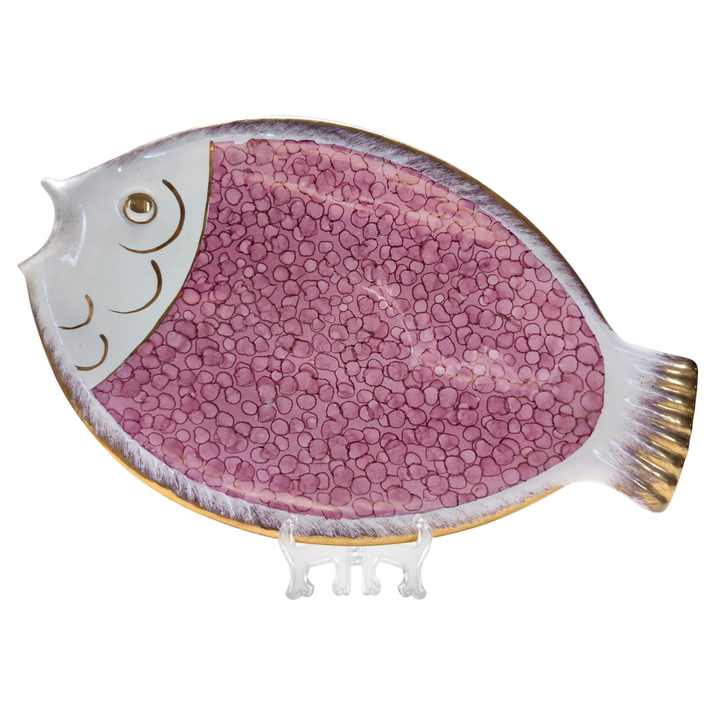 Vintage Large Ceramic Pink Fish Vide-Poche / Decorative Plate by