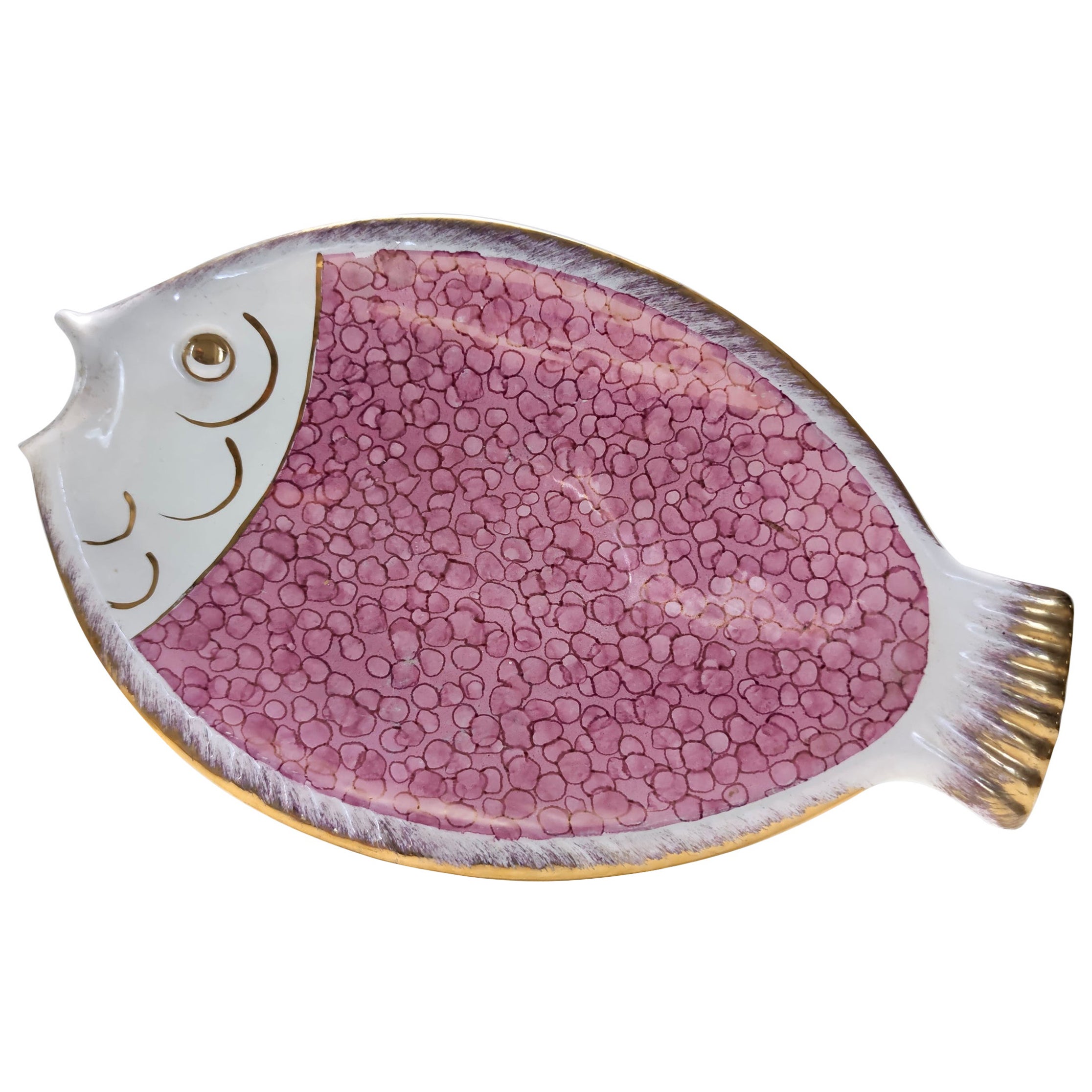 Vide-Poche/assiette décorative vintage en céramique rose en forme de poisson par Rometti, Italie en vente