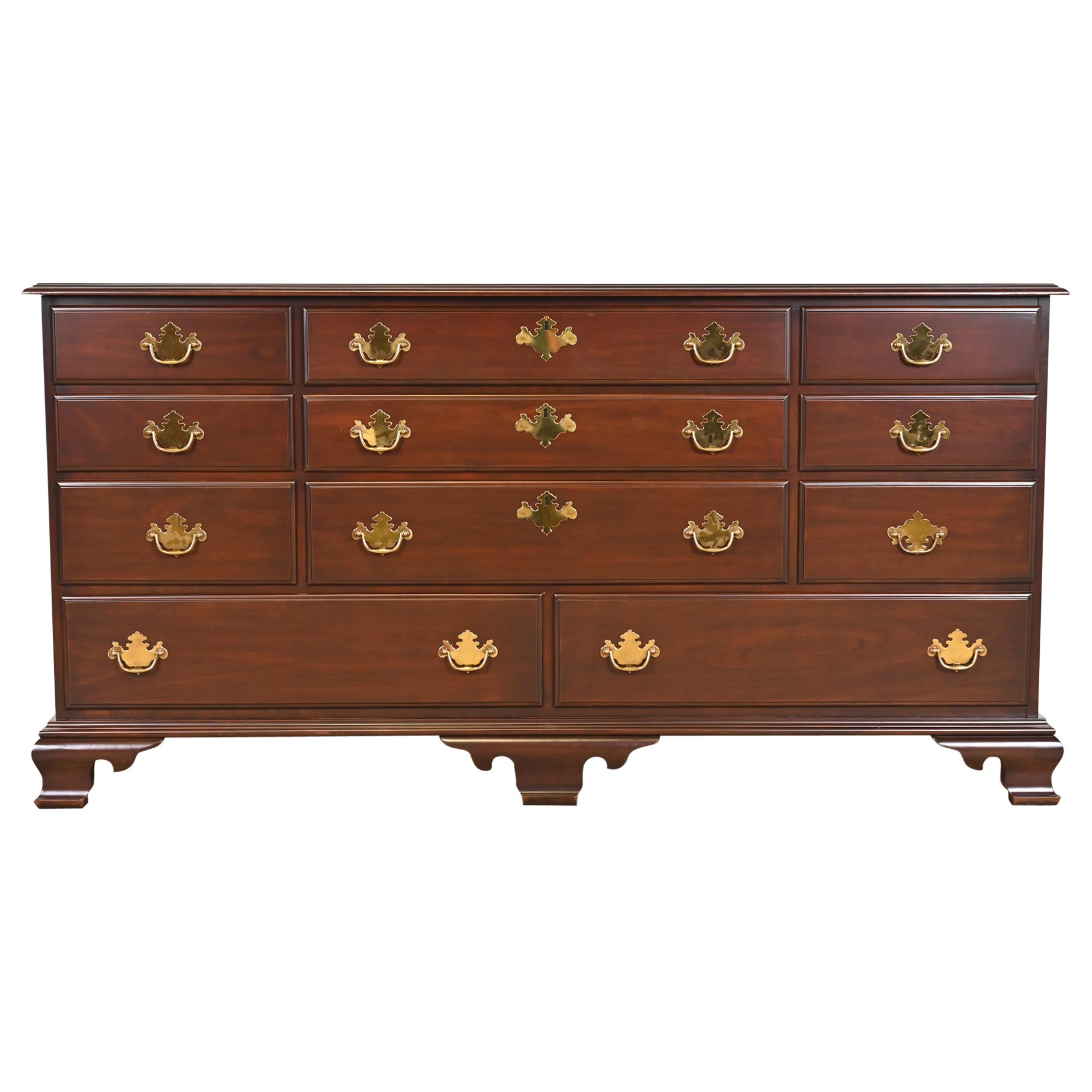 Harden Furniture Georgian Carved Solid Cherry Wood Long Dresser, Newly Restored For Sale