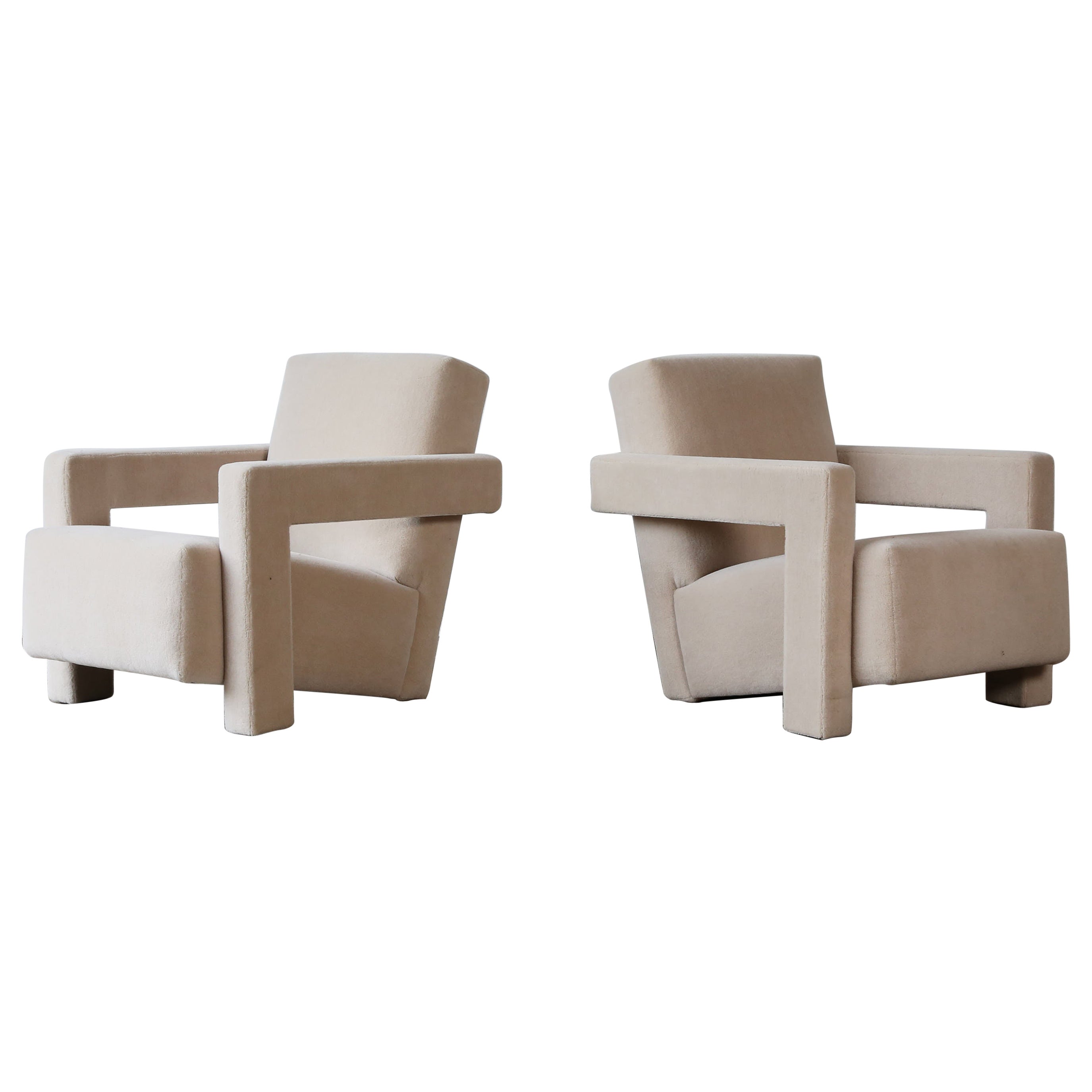 Gerrit Rietveld XL Utrecht Chairs, Cassina, Newly Upholstered in Pure Alpaca For Sale