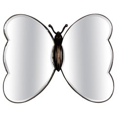 Italian Midcentury Wall Mirror in Butterfly Shape with Brass and Cut Glass, 1970