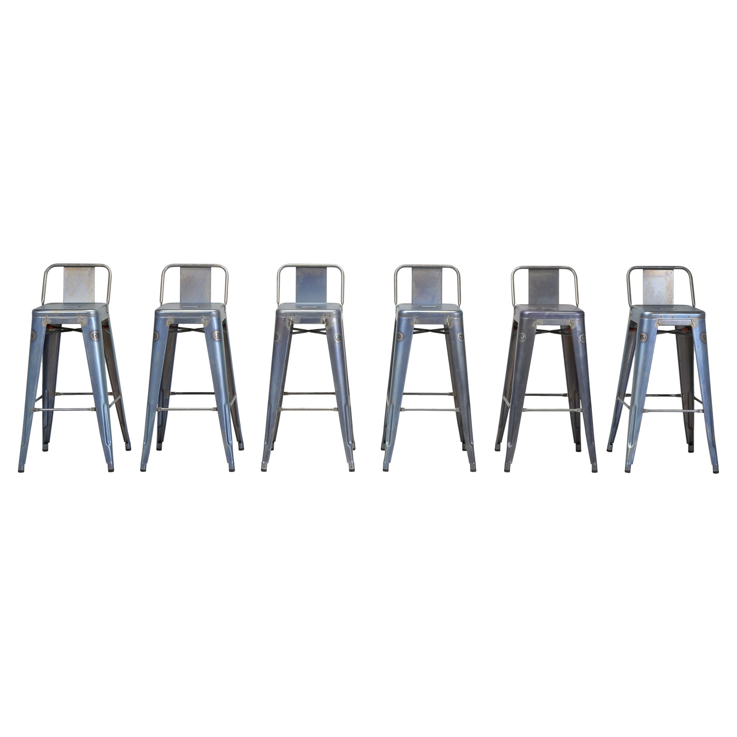 Tolix Bar-Height Stools Set (6) Blue Wash Paint or Leave as is. Dozens Available