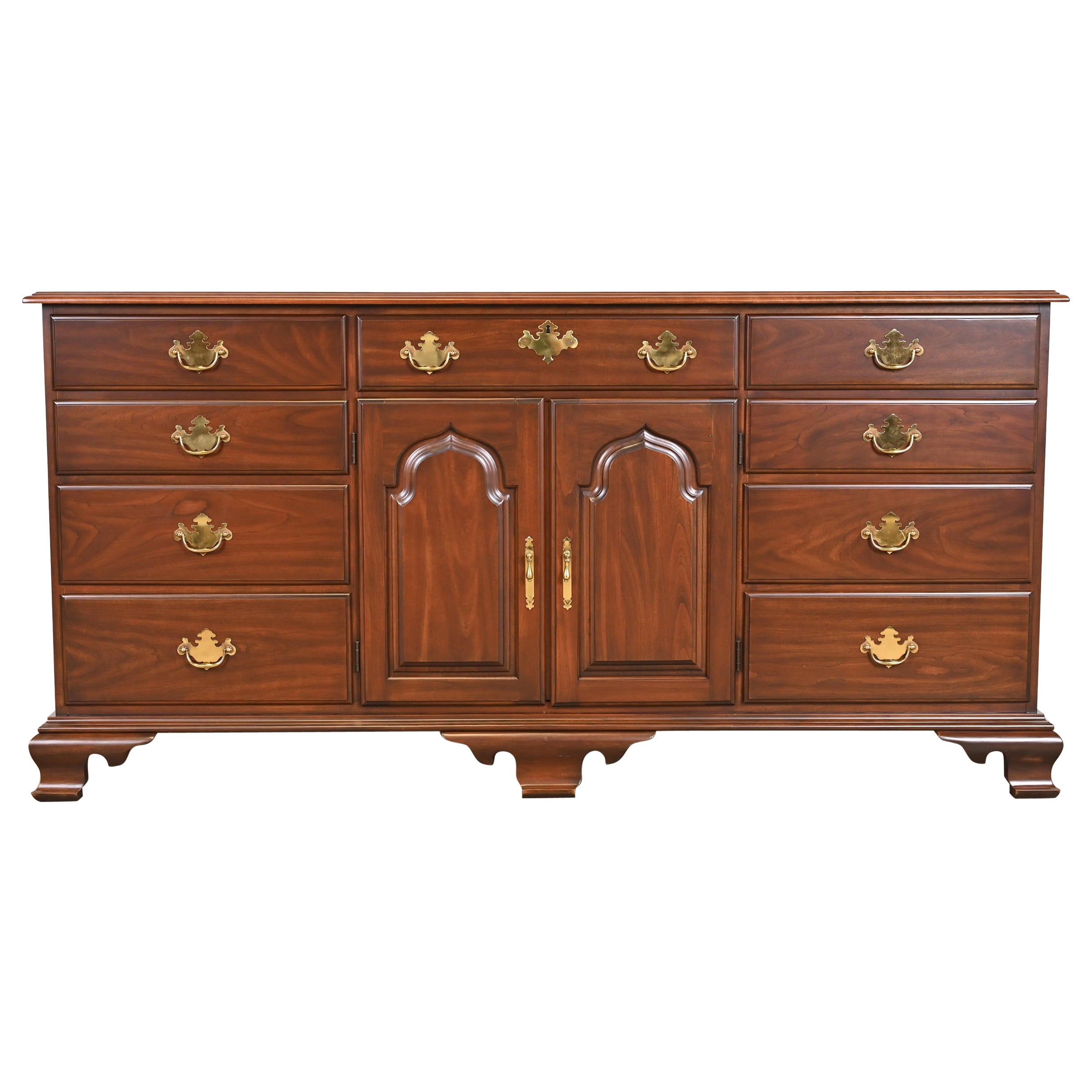 Harden Furniture Georgian Solid Cherry Wood Long Dresser, Newly Restored For Sale