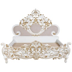 French Style Contemporary Carved Gold and White King Bedframe