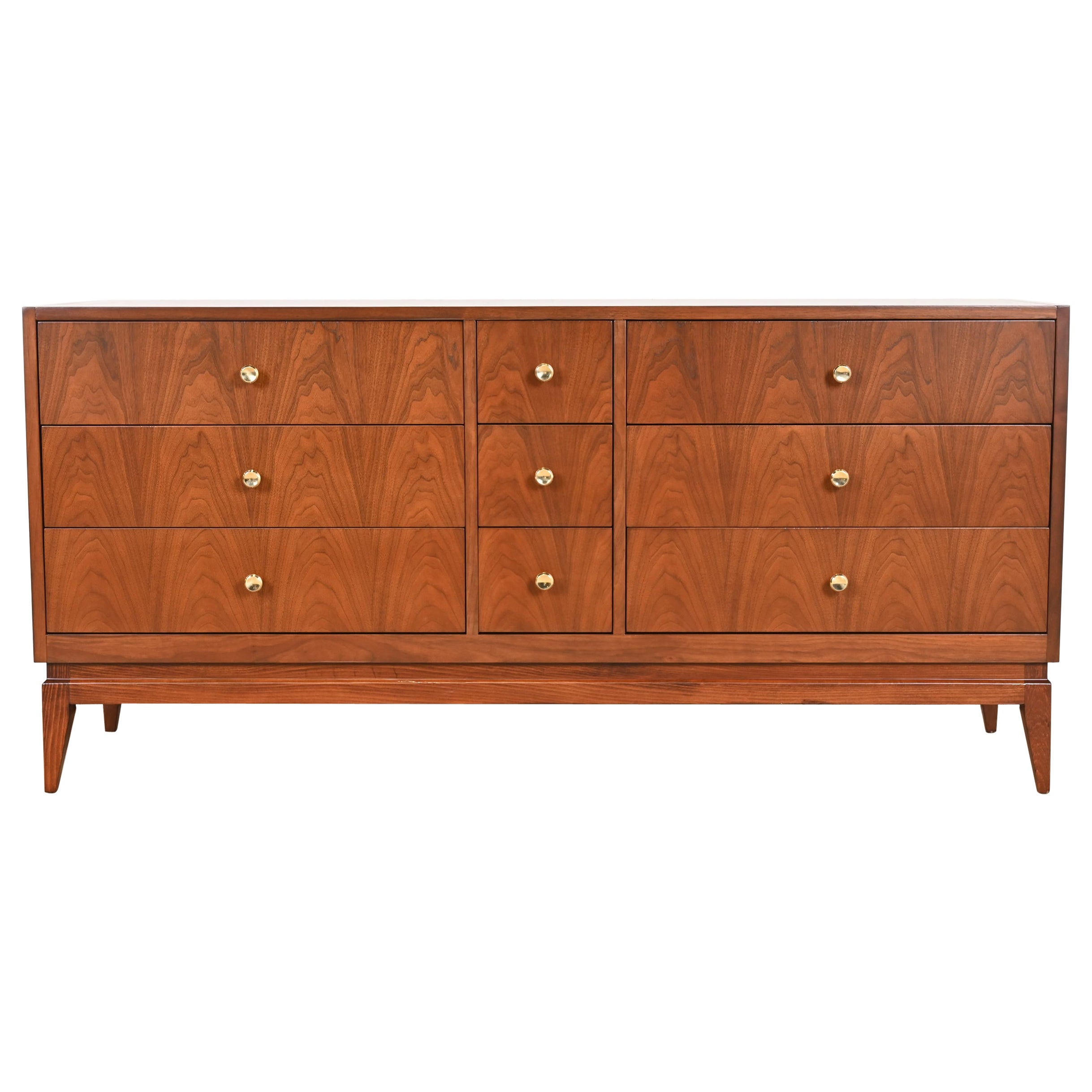 Paul McCobb Style Mid-Century Modern Walnut Triple Dresser, Newly Refinished