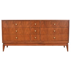 Paul McCobb Style Mid-Century Modern Walnut Triple Dresser, Newly Refinished