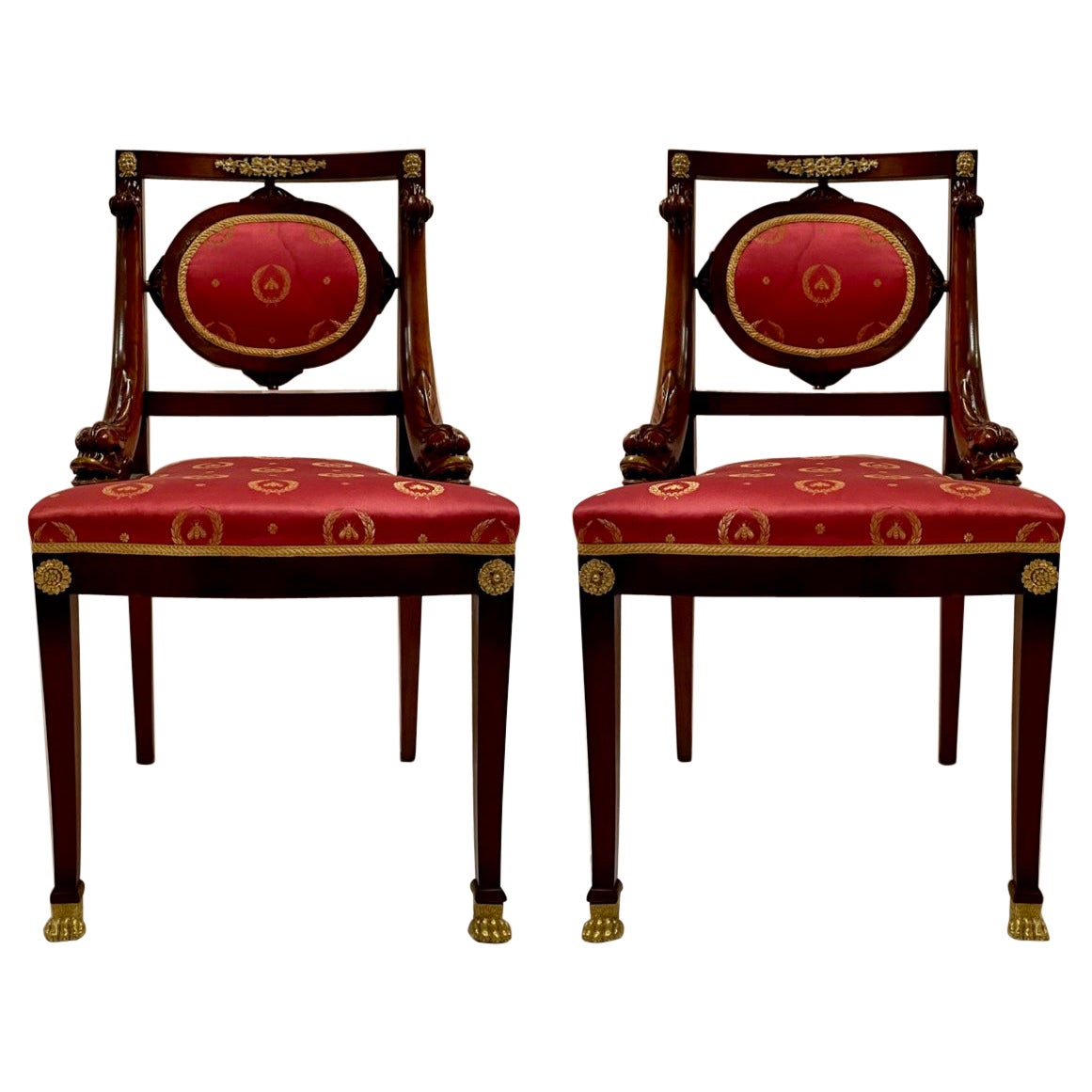 Pair Antique Mahogany & Bronze Mounted Side Chairs circa 1890