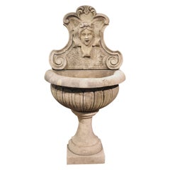 Italian Carved Limestone Wall Fountain with Mascaron Spout