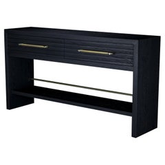 Atwater Drawer Console, by AMBROZIA, Solid Ebonized Oak, Brown Leather & Brass