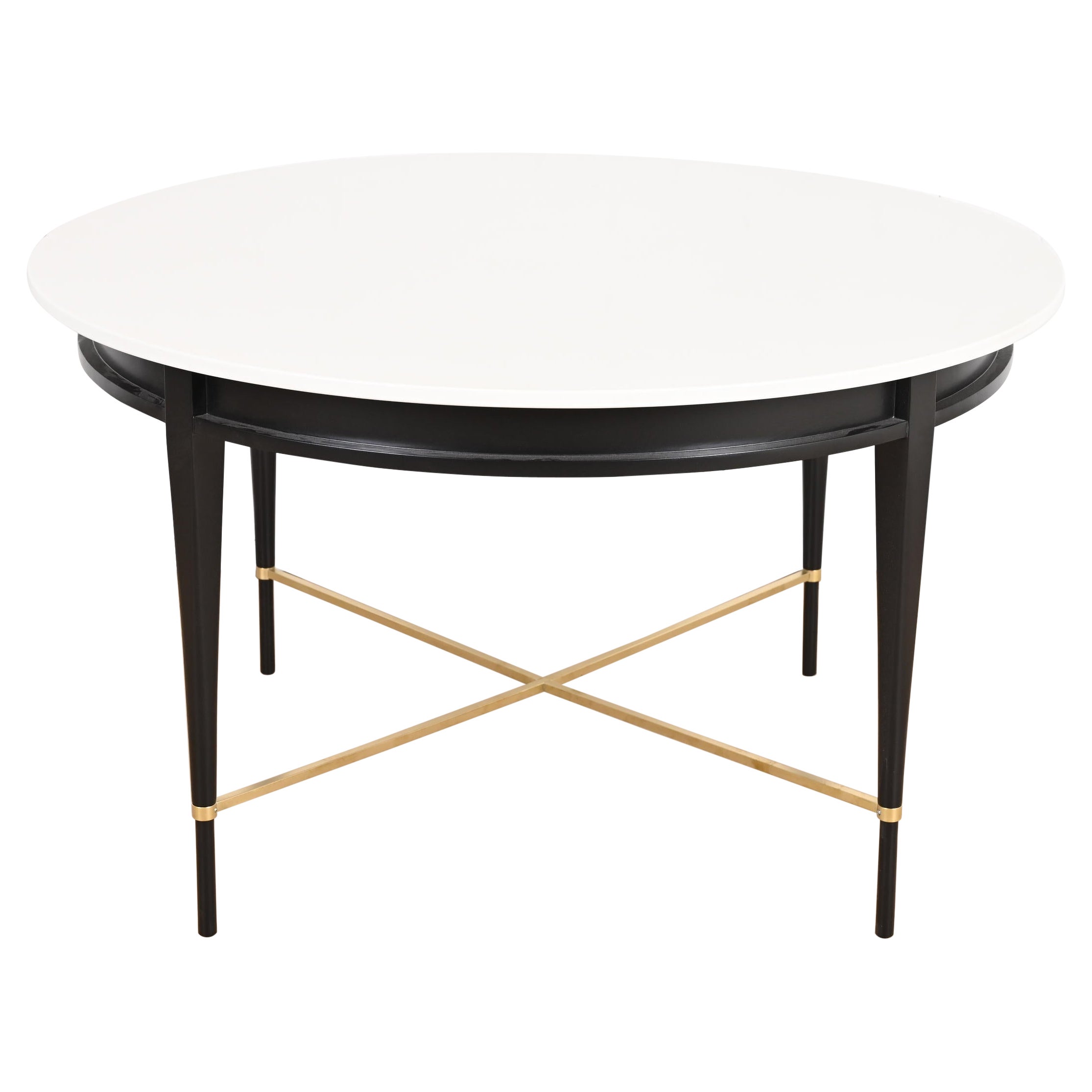 Paul McCobb Irwin Collection Black Lacquer and Brass Dining Table, Refinished For Sale