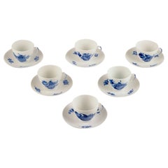 Vintage Royal Copenhagen, Blue Flower Braided, six coffee cups with saucers.