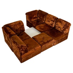 Large Mid-Century-Modern Modular Sofa in Brown Velvet, attrib. to Wittman, 1970s