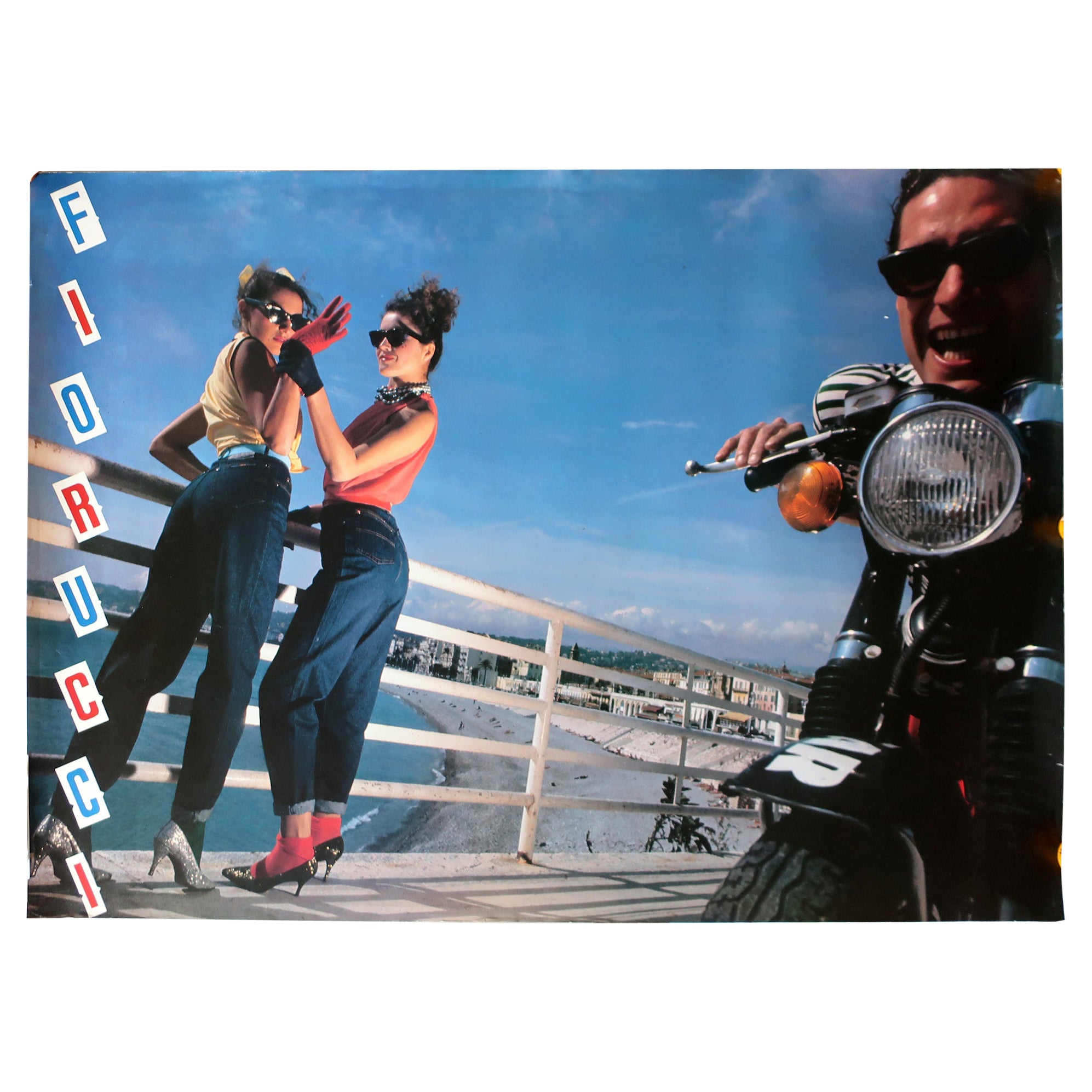 Vintage Fiorucci “Girls and Motorcycle on a Pier” Poster 1981