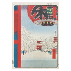 Used Utagawa Ando Hiroshige Japanese Woodblock Print Kinryuzan Temple, Asakusa