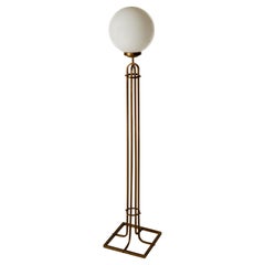 Vienna Secession Floor Lamp Adolf Loos Designed 1910, Patinated Brass Opal Glass