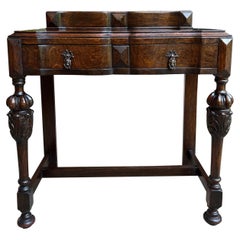Antique English Hall Sofa Table Carved Dark Oak Tudor Library Desk Jacobean