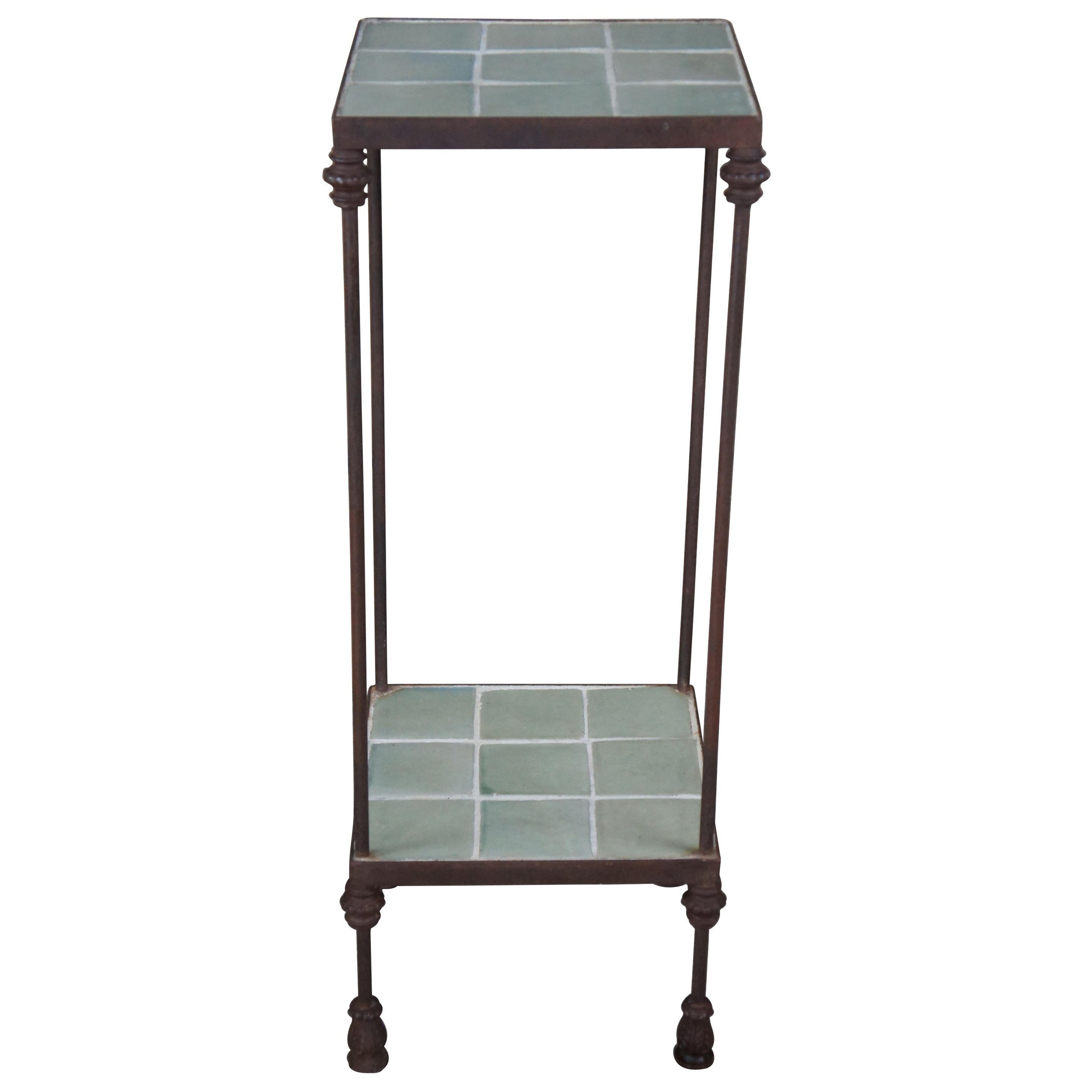 Mid Century 2 Tier Iron Tiled Plant Stand Sculpture Pedestal Side Table 36" im Angebot