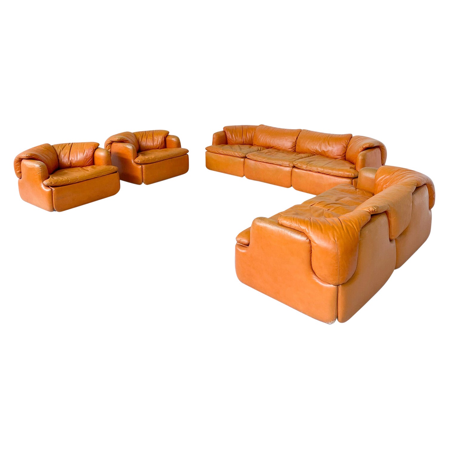 Confidential Seating Set by Alberto Rosselli for Saporiti, Cognac Leather, Italy For Sale