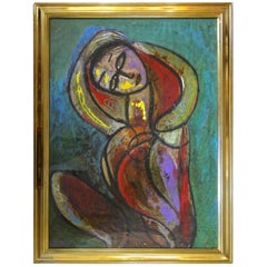 Large Jamali Female Abstract Oil Cork Painting